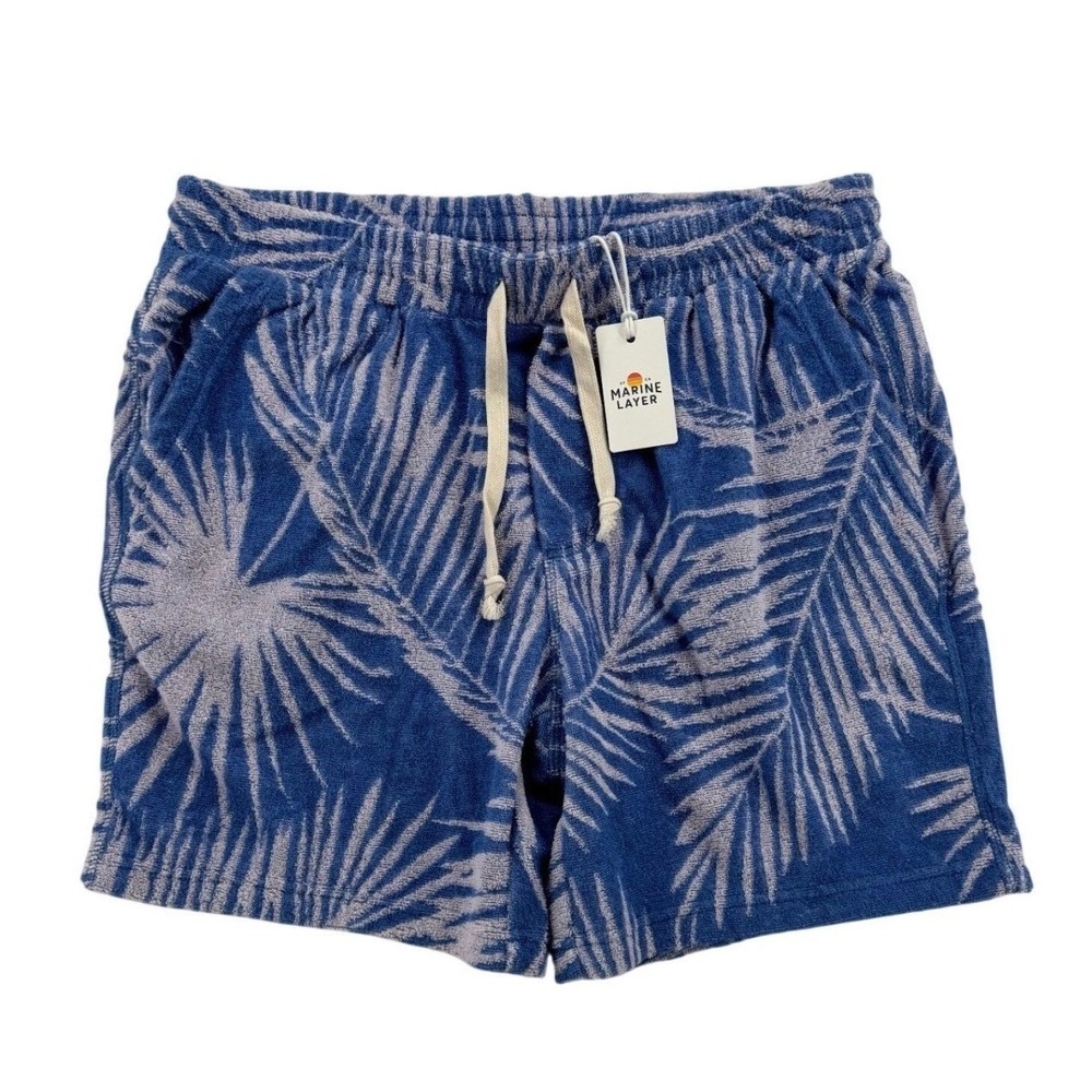 Marine Layer Terry Cloth Shorts Mens Small Blue Palm Tropical NWT 15182